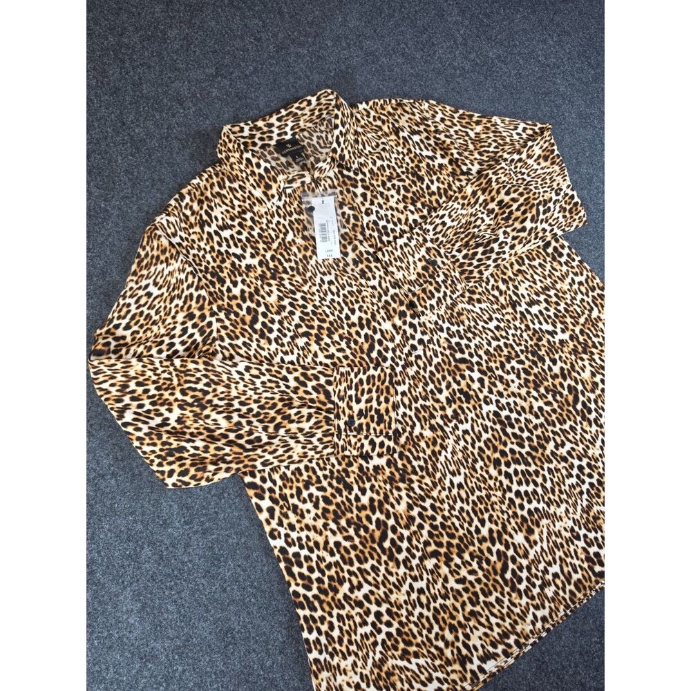 Worthington Blouse Women's Large Leopard Animal Print Button Down Shirt NWT